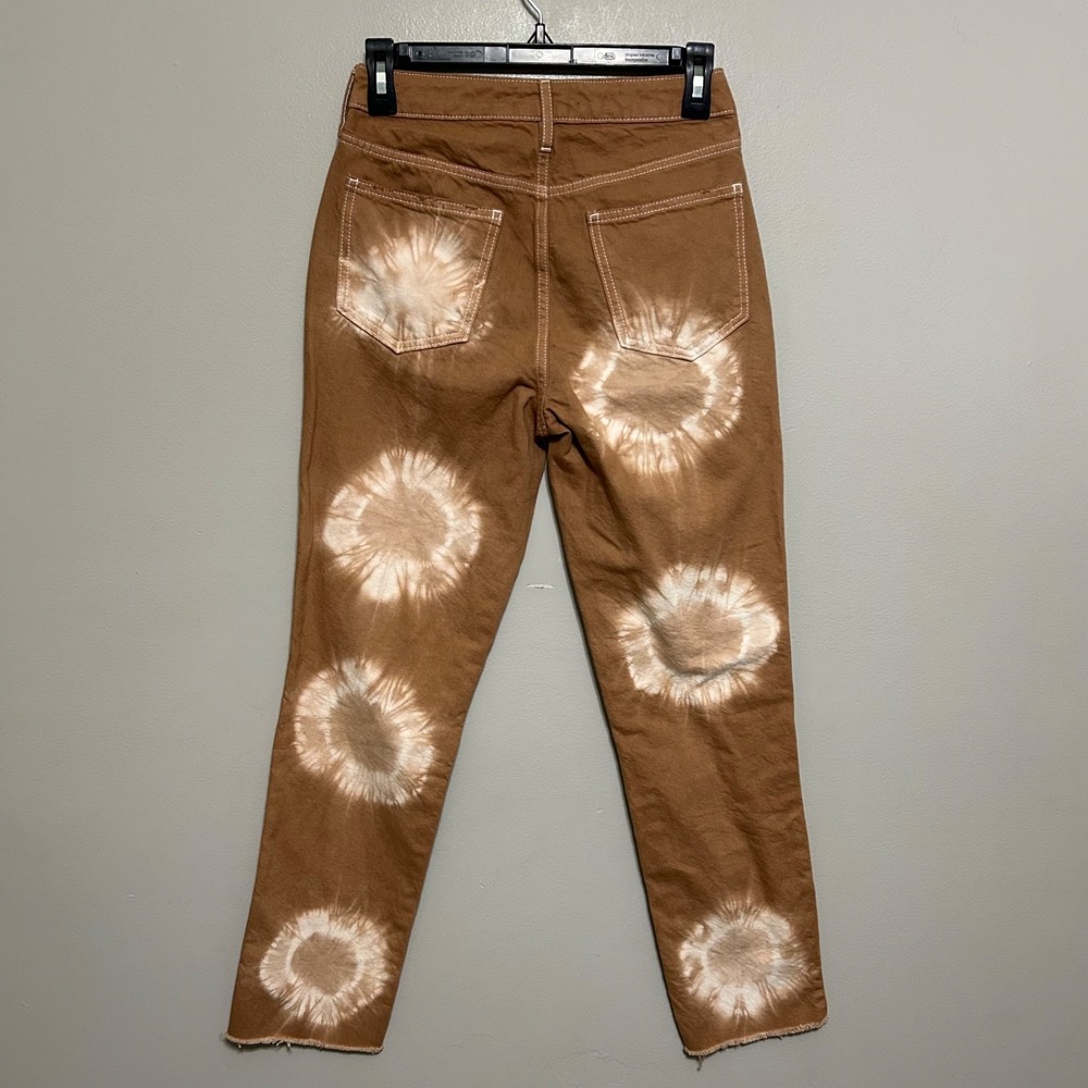 PacSun Tie Dye Jeans Womens 24 Brown High Rise Raw Hem Straight Leg 26X27 Boho - Picture 2 of 14